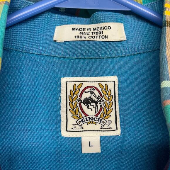 Cinch Vintage Shirt Mens Large Short Sleeve Button Down Pastel Plaid y2k - Picture 6 of 12